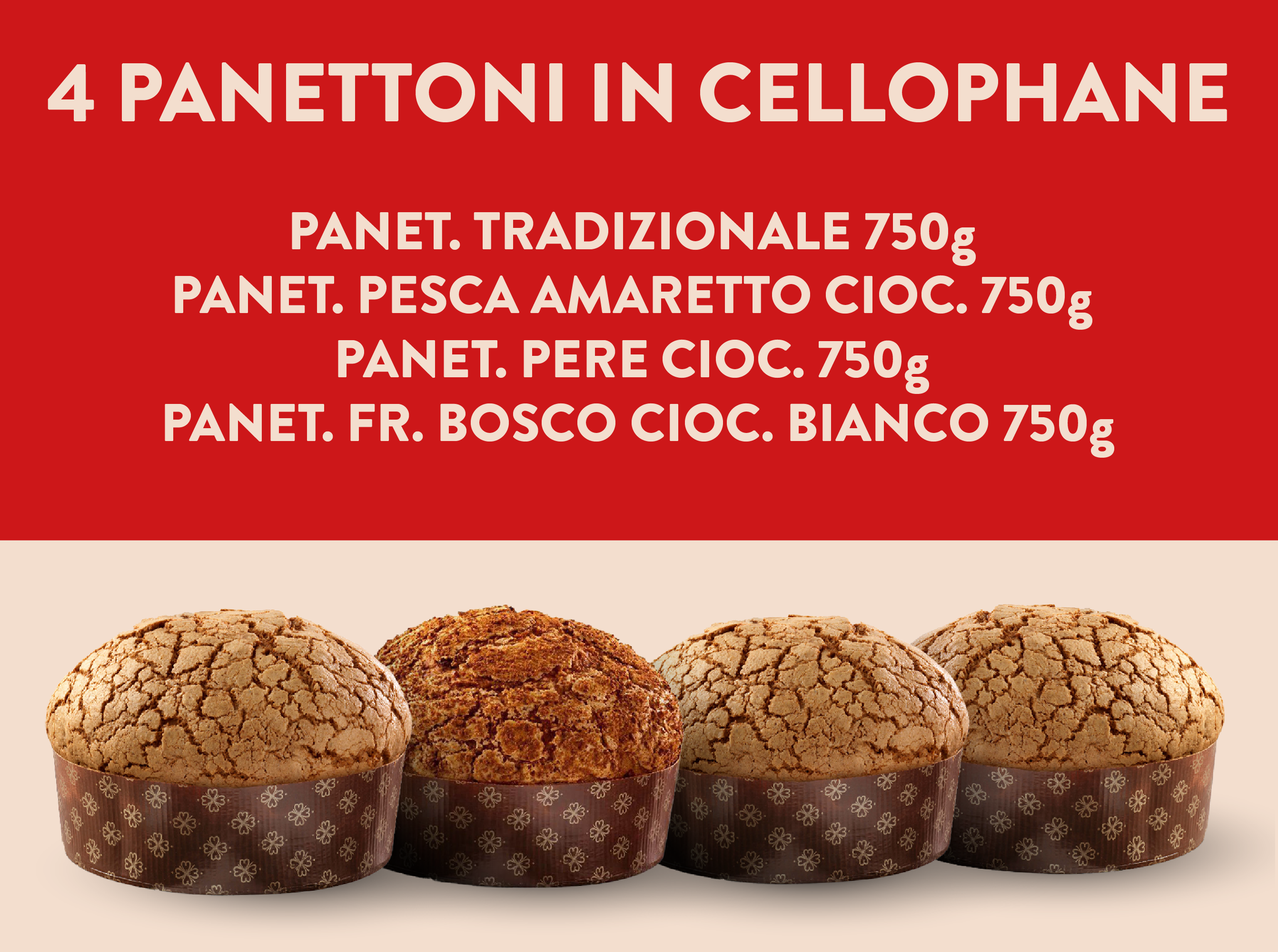 La Prima Cotta - 4 Panettoni in Cellophane