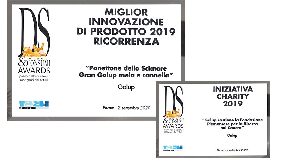 DUE PREMI PER L’AZIENDA GALUP AI DOLCI&CONSUMI AWARDS 2020 - Galup® Store Ufficiale