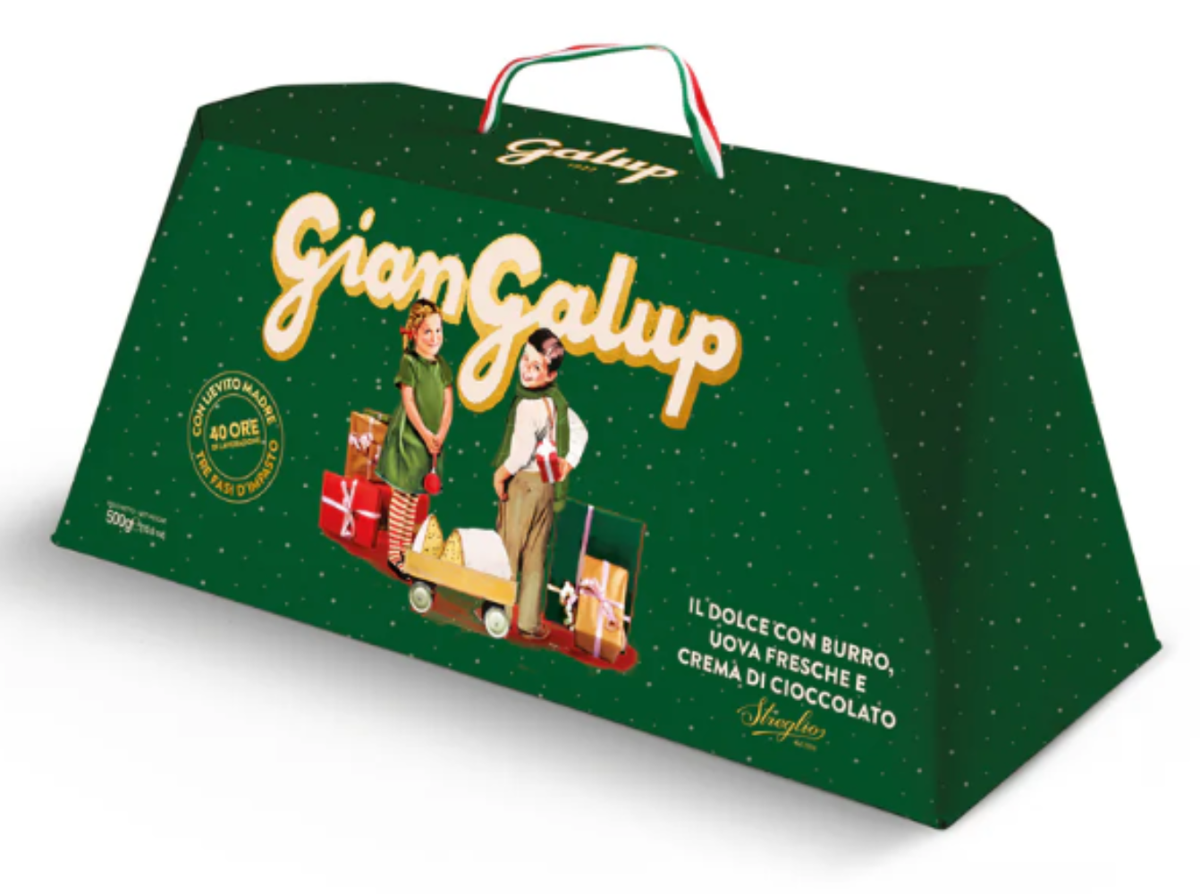 GIANGALUP CON CREMA GIANDUJA, RICOPERTO DI CIOCCOLATO FONDENTE E GRANELLA DI NOCCIOLE PRALINATE