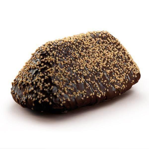 GIANGALUP CON CREMA GIANDUJA, RICOPERTO DI CIOCCOLATO FONDENTE E GRANELLA DI NOCCIOLE PRALINATE